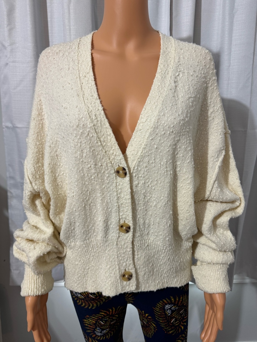 Pretty Free People size M cream textured button up cardigan sweater new